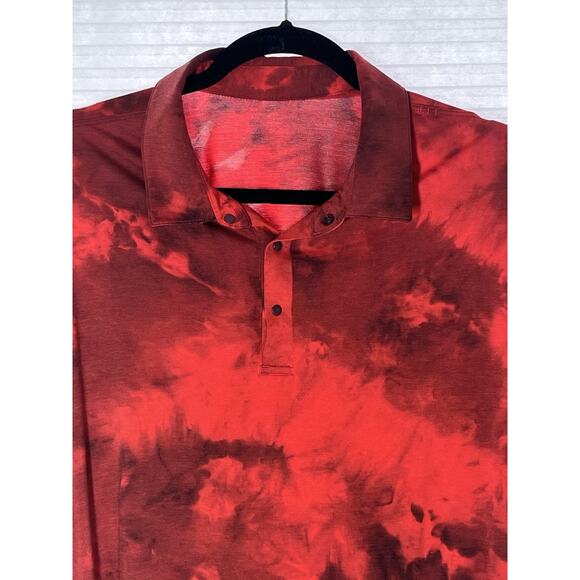 Lululemon Evolution Polo Shirt Mens Large Tidal Dye Grenadine Red Cassis - Picture 3 of 9